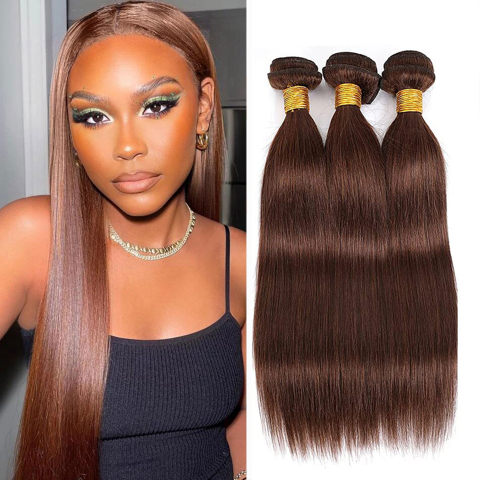 Stema Hair #4 Brown Color Straight Raw Virgin Hair Bundles